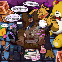 ageplay alphabet_block alternative_fashion anthro armpit_hair baby_powder balls blush bodily_fluids body_hair bottomwear brown_body brown_fur cigar clean_diaper clothing collar crying degradation dialogue diaper ear_piercing embarrassed experience_drain facial_piercing flaccid folded_diaper fur gameplay_mechanics genitals glowing glowing_eyes group hair hat headgear headwear humanoid_genitalia humanoid_penis humiliation lying male male/male muscular muscular_male nipples nose_piercing nose_ring on_back open_mouth open_smile pants penis penis_humiliation piercing pubes punk purple_hair restrained ring_piercing roleplay small_penis_humiliation smile speech_bubble spiral spiral_eyes submissive submissive_male tears text tongue tongue_out topwear trio underbite vest whiskers anothermeekone bandai_namco digimon echo_(alphaborc) bear digimon_(species) mammal rodent weregarurumon 1:1 2024 absurd_res english_text hi_res
