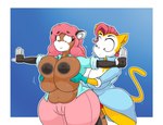 anthro arms_out big_breasts breast_play breast_squish breasts clothed clothing doctor duo female female/female grabbing_both_breasts hand_on_another's_breast medical_examination nipples patient simple_background slightly_chubby squish standing topless worried tinydevilhorns super_fuck_friends anna_nastasia monique_pussycat canid canine fox mammal red_fox true_fox hi_res