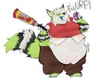 2024 4:3 anthro barefoot belly big_belly black_nose black_tail blue_tongue bonk!_atomic_punch bonk_(brand) bottomwear brown_bottomwear brown_clothing brown_pants burping canid canine catatex_69 clothed clothing cosplay countershading crit-a-cola digital_media_(artwork) feet fox full-length_portrait fully_clothed fur green_tail hair hi_res holding_object huge_belly male mammal multicolored_body multicolored_ears multicolored_fur multicolored_tail obese obese_anthro obese_male open_mouth overweight overweight_anthro overweight_male pants portrait scout_(team_fortress_2) simple_background solo standing tail team_fortress_2 tongue two_tone_ears valve white_background white_body white_countershading white_hair white_tail