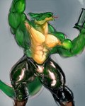 abs biceps bulge clothed clothing latex latex_clothing latex_legwear legwear male muscular muscular_male muscular_thighs pecs pose sketchy tongue tongue_out topless topless_male drakei mythology dragon mythological_creature mythological_scalie scalie