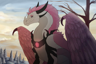 feathers female feral mane scales soara_(noivern0226) solo kristinagoose_(artist) mythology dragon mythological_creature mythological_scalie scalie flat_colors half-length_portrait hi_res portrait