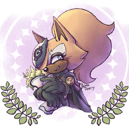 anthro award award_ribbon bangs blue_eyes bouquet cloak clothing facial_markings female gloves hair handwear happy head_markings herbs jacket looking_at_viewer markings mask ponytail ribbons solo sparkles topwear kovataerry idw_publishing sega sonic_the_hedgehog_(comics) sonic_the_hedgehog_(idw) sonic_the_hedgehog_(series) whisper_the_wolf canid canine canis mammal wolf