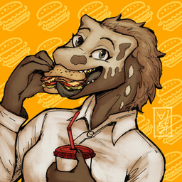 abstract_background anthro black_tongue breasts brown_body brown_eyes brown_hair burger cheese clothing container cup dairy_products disposable_cup eating female food fruit hair lettuce looking_at_viewer meat mottled mottled_body open_mouth open_smile pattern_background plant sharp_teeth shirt simple_background smile solo teeth tomato tongue tongue_out topwear vegetable vitaliachiever therocy_(vitaliachiever) dinosaur dromaeosaurid prehistoric_species reptile saurischian scalie theropod 1:1 hi_res