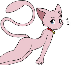 anthro anthrofied bell bell_collar biped blue_eyes cheek_tuft collar collar_only facial_tuft female flat_chested floating fur long_tail looking_at_viewer navel nude pink_body pink_fur red_collar simple_background skinny_anthro skinny_female solo tail tuft white_background white_sclera chabooey nintendo pokemon generation_1_pokemon legendary_pokemon mew_(pokemon) pokemon_(species) absurd_res digital_drawing_(artwork) digital_media_(artwork) english_description hi_res