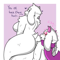 anthro big_butt breasts butt clothing duo eyewear female female_penetrated fur glasses horn looking_at_another looking_back male male/female male_penetrating male_penetrating_female nude on_bottom on_top penetration penile penile_penetration reverse_cowgirl_position scarf sex simple_background tail text thick_thighs white_body white_fur enderbendr deltarune undertale_(series) ralsei toriel bovid caprine darkner goat mammal 1:1 absurd_res english_text hi_res