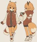 accessory anthro black_eyes black_nose bottomwear cellphone clothed clothing electronics female fluffy fluffy_tail footwear fur hair hair_accessory hairclip jacket kemono legwear orange_body orange_fur orange_hair phone shoes shorts simple_background smile sneakers socks solo sweater tail topwear turtleneck young yagi_the_goat nintendo star_fox shizuku_(yagi) canid canine fox mammal digital_media_(artwork)