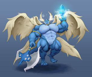 anthro axe battle_axe big_muscles feathered_wings feathers male melee_weapon muscular solo tail weapon wings jeffieb19 mythology tarchon angel dragon mythological_creature mythological_scalie scalie absurd_res hi_res