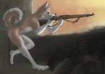 anthro brown_eyes genitals gun holding_object holding_weapon humanoid_genitalia kar98k male military nude penis ranged_weapon rifle sniper_rifle soldier solo warrior weapon wolfyalex96 alaskan_malamute canid canine canis domestic_dog husky mammal nordic_sled_dog spitz digital_media_(artwork) medibang_paint_(artwork)