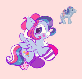 alternate_species beret big_eyes blue_body blue_fur blue_wings chibi clothing cutie_mark feathered_wings feathers female feral footwear fur hair hat headgear headwear multicolored_hair multicolored_tail socks solo tail tongue tongue_out wings sidruni hasbro mlp_g3 my_little_pony mythology shenanigans_(mlp) equid equine mammal mythological_creature mythological_equine pegasus hi_res