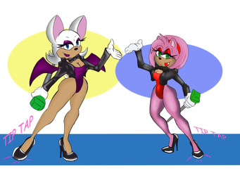 5_fingers abstract_background anthro bare_legs bedroom_eyes black_bow_tie black_clothing black_footwear black_high_heels black_jacket black_shoes black_tie_(suit) black_topwear bow_tie breasts cane cleavage clothed clothing contact_onomatopoeia dance_shoes dancewear dancing emerald_(gem) eyeliner eyeshadow facial_markings female fingers footwear fur gem glistening glistening_clothing glistening_footwear glistening_high_heels glistening_shoes gloves handwear head_markings high_heels impact_lines impact_onomatopoeia jacket leotard looking_at_viewer makeup markings muzzle_(marking) narrowed_eyes onomatopoeia pink_body pink_fur purple_clothing purple_eyeshadow purple_leotard purple_wings red_clothing red_eyeshadow red_leotard seductive shoes showgirl simple_background smile smiling_at_viewer solo sound_effects stiletto_heels suit suit_jacket tail tan_body tan_fur tan_markings tap_dancing tap_shoes text topwear white_background white_body white_clothing white_fur white_gloves white_handwear white_tail wings mrblack1986 sega sonic_the_hedgehog_(series) amy_rose rouge_the_bat bat eulipotyphlan hedgehog mammal 2018 4:3 hi_res