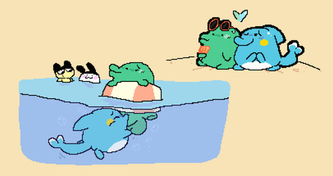 :3 ambiguous_gender ambiguous_penetrated balls beach big_balls big_penis biped black_eyes blue_body blush blush_lines cheek_bulge cheek_spots closed_smile countershade_body dessert duckface duo_focus eyewear eyewear_on_head featureless_arms featureless_legs fellatio fin food fully_submerged genitals green_balls green_body green_penis group heart_reaction heart_symbol holding_food holding_ice_cream holding_object huge_balls huge_penis ice_cream inflatable inner_tube looking_at_another looking_pleasured male male/ambiguous male_penetrating male_penetrating_ambiguous monotone_body mouth_closed multicolored_body nude_ambiguous nude_male o3o oral outside partially/fully_submerged partially_submerged penetration penile penis penis_in_mouth satisfied sex sex_in_water side_view simple_background sitting sitting_on_ground smile smiling_at_another stealth_sex sunglasses sunglasses_on_head swimming tail tail_fin water water_bubble wearing_sunglasses white_body yellow_body yellow_cheeks meatcanister tamagotchi mametchi aquatic cetacean dolphin irukatchi kuchipatchi lagomorph mammal mimitchi tamagotchi_(species) toothed_whale waddling_head 2026 digital_media_(artwork) english_description full-length_portrait hi_res pixel_(artwork) portrait male_(lore)