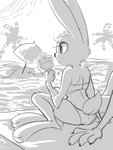 anthro beach bikini clothing disembodied_hand duo food fur head_tuft holding_food holding_object holding_popsicle midriff outside palm_tree pawpsicle plant popsicle seaside sitting solo_focus swimwear tree tuft two-piece_swimsuit umbrella toifshi disney zootopia judy_hopps lagomorph leporid mammal rabbit 2016 3:4 monochrome