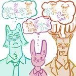 anthro antlers female group horn humor imaginary_sex male smug thought_bubble trio burrrnt beastars haru_(beastars) legoshi_(beastars) louis_(beastars) canid canine canis deer lagomorph leporid mammal rabbit wolf 1:1 hi_res meme