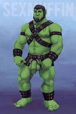 accessory anklet areola armband athletic balls barazoku beard biceps black_hair bracelet circumcised cock_ring digit_ring facial_hair fangs flaccid genitals green_body green_skin hair harness humanoid_genitalia humanoid_penis humanoid_pointy_ears jewelry leather looking_at_viewer male muscular muscular_male navel nipples not_furry pecs penis penis_accessory penis_jewelry pointy_ears ring smile solo standing teeth tusks wedding_ring sexmuffin gluteus_breximus humanoid orc 2014 2:3