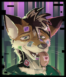anthro clothing drugs looking_at_viewer looking_pleasured lsd male solo stamp substance_intoxication tongue tongue_out dakkawoof dark_collective linux tom_fucks_a_retarded_child tom_(tom_fucks_a_retarded_child) canid canine fox hybrid mammal mephitid skunk hi_res