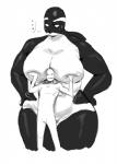 anthro big_breasts boob_hat breasts duo ellipsis female hand_on_breast huge_breasts larger_anthro larger_female male size_difference smaller_human smaller_male thick_thighs redfred dc_comics orca_(dc) cetacean dolphin human mammal marine oceanic_dolphin orca toothed_whale hi_res monochrome