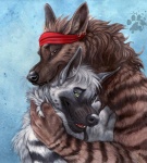 anthro brown_eyes duo green_eyes happy heart_symbol hug love male piercing romantic romantic_couple simple_background smile stripes blotch baja canid canine mammal duke_(disambiguation)