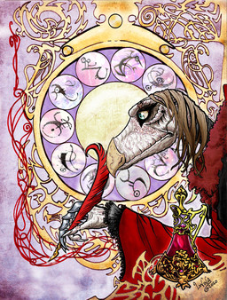 anthro beak drawing elderly fangs gown loose_feather multi_limb quill renaissance_architecture renaissance_clothing teeth skekla_(artist) the_dark_crystal skekla_the_illustrator alien skeksis hi_res portrait herm_(lore)