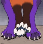 4_toes anthro blue_pawpads brown_body brown_fur claws duo feet foot_focus fur male orange_body orange_fur pawpads purple_body purple_fur toe_claws toes raymondfoxford tatujapa archie_(thearchiefox) canid canine canis fox mammal wolf hi_res