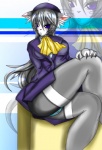 anthro blue_eyes camel_toe claws clothed clothing female hair legwear looking_at_viewer panties solo stockings underwear whiskers sakuyako_kyora felid mammal