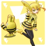 1:1 alternate_species blonde_hair clothing cosplay costume duo elekid female generation_2_pokemon hair human humanized low_res mammal nintendo pokemon pokemon_(species) pokemon_costume ranphafranboise yellow_eyes