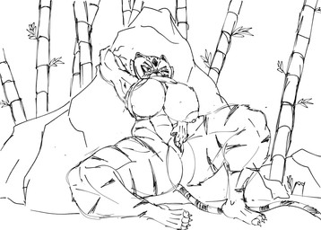 4_fingers 4_toes against_natural_surface against_rock against_surface anthro areola bamboo bamboo_tree bent_legs big_areola big_breasts big_nipples biped blush blush_lines blushing_profusely bottomless breasts cheek_tuft claws clothed clothing cracked_rock cracks diamond_(marking) erect_nipples eyebrows facial_markings facial_tuft feet female fingering fingering_self fingers forehead_markings frown fur fur_tuft head_markings huge_areola huge_breasts huge_thighs humanoid_hands iris leg_tuft long_tail looking_forward markings masturbation mostly_nude mostly_nude_anthro mostly_nude_female muscular muscular_anthro muscular_arms muscular_female muscular_thighs navel nipple_outline nipples outside plant plantigrade pointy_ears prick_ears puffy_areola pupils raised_clothing raised_shirt raised_topwear rock shirt shirt_only snout solo spread_legs spreading striped_body striped_fur striped_legs striped_markings striped_tail stripes tail tail_markings thick_thighs thigh_tuft three-quarter_view toe_claws toes topwear topwear_only tree tuft vaginal vaginal_fingering vaginal_masturbation gozotron dreamworks kung_fu_panda master_tigress felid mammal pantherine tiger 2025 black_and_white digital_drawing_(artwork) digital_media_(artwork) hi_res monochrome sketch