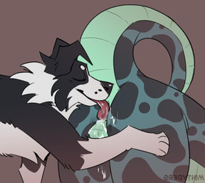 anal anthro anthro_on_feral balls bestiality black_body black_fur bodily_fluids cum duo feral fur genital_fluids genitals green_body licking licking_cum male male/male male_on_feral oral rimming sex tongue white_body white_fur mintyderg mythology chess_(mintyderg) minty_(mintyderg) canid canine canis domestic_dog dragon mammal mythological_creature mythological_scalie scalie hi_res