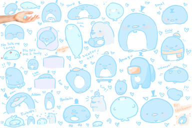 ambiguous_gender bow_tie chibi clothing feral group hat headgear headwear heart_symbol skateboard text underwear vehicle nezubunn among_us innersloth aquatic avian bear bird mammal penguin pinniped polar_bear seal ursine 3:2 hi_res