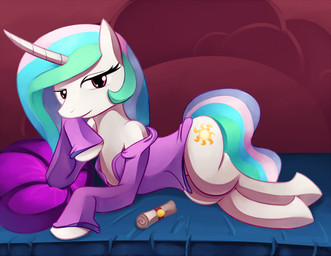 bed bedroom_eyes clothing cutie_mark female feral furniture half-closed_eyes horn letter narrowed_eyes nightgown pendent_seal pillow princess quadruped royalty scroll seductive solo tail wax_seal negativefox friendship_is_magic hasbro my_little_pony mythology princess_celestia_(mlp) equid equine mammal mythological_creature mythological_equine unicorn