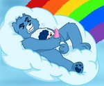 anthro balls belly belly_badge belly_markings blue_body blue_fur bodily_fluids cloud cum erection eyes_closed fist fur genital_fluids genitals heart_symbol lying male markings masturbation nude on_back penis rainbow simple_background solo taurinite care_bears grumpy_bear bear mammal 2021 absurd_res colored digital_drawing_(artwork) digital_media_(artwork) hi_res shaded signature watermark