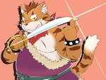 anthro blush humanoid_hands kemono male orange_body overweight overweight_male scar solo weapon nikiciy dragon_quest dragon_quest_x square_enix cat_ribeiro domestic_cat felid feline felis mammal 2014 4:3