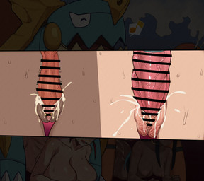 bestiality big_breasts blue_body bodily_fluids breast_size_difference breasts cum cum_in_vagina cum_inside dark_body dark_skin female female_human female_penetrated feral feral_penetrating feral_penetrating_human genital_fluids genitals group gym_leader human_on_feral human_penetrated interspecies male male/female male_feral male_penetrating male_penetrating_female nipple_piercing nipples nude nude_female nude_human open_mouth penetration penis piercing pokephilia pubes sex sweat sweatdrop sweaty_breasts vaginal vaginal_penetration vulva sidney_(artist) nintendo pokemon flannery_(pokemon) nessa_(pokemon) drednaw generation_3_pokemon generation_8_pokemon human mammal pokemon_(species) torkoal absurd_res hi_res