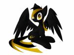 ambiguous_gender black_body black_feathers black_hair blonde_hair cutie_mark feathered_wings feathers feral hair hooves simple_background solo white_background wings yellow_eyes queenbloodysky hasbro my_little_pony mythology fan_character equid equine mammal mythological_creature mythological_equine pegasus absurd_res hi_res