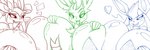 anthro big_breasts bite biting_lip blush bodily_fluids bow_(feature) breast_squish breasts breasts_frottage drooling female female/female group holding_breast huge_breasts looking_back ribbons_(anatomy) saliva squish tongue tongue_out trio cladz wouhlven nintendo pokemon eeveelution generation_4_pokemon generation_6_pokemon glaceon leafeon pokemon_(species) sylveon