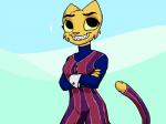 anthro clothed clothing cosplay female fur open_mouth parody simple_background smile solo teeth yellow_body yellow_fur kazerad lazytown microsoft prequel_adventure the_elder_scrolls katia_managan robbie_rotten domestic_cat felid feline felis khajiit mammal 2016 4:3 crossover meme