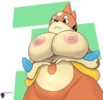 absurd_res anthro areola big_breasts biped black_eyes black_nose breasts digital_media_(artwork) eyelashes female floatzel fur generation_4_pokemon hi_res looking_down low-angle_view mammal multicolored_body multicolored_fur nintendo nipples nude obsuniq orange_body pink_areola pink_nipples pokemon pokemon_(species) seductive simple_background slightly_chubby smile solo tan_body tan_fur text thick_thighs two_tone_body two_tone_fur
