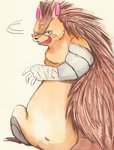 anthro belly biped brown_body brown_fur fur looking_at_viewer male simple_background sitting slightly_chubby solo tinntira sleepy_princess_in_the_demon_castle majiro_the_hedgehog eulipotyphlan hedgehog mammal 2017 hi_res