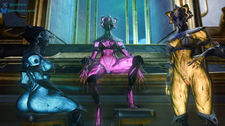 big_breasts big_butt bikini blue_body bottomless breasts butt claws clothed clothing dominant dominant_female feet female genitals glowing glowing_body glowing_genitalia glowing_markings glowing_vulva looking_at_viewer low-angle_view machine markings pink_body side_boob sitting small_breasts standing swimwear talons thick_thighs toes two-piece_swimsuit vulva yellow_body samtrix sumsmutcreator_(modeler) valkyr_(warframe) valkyr_heirloom_(warframe) humanoid robot robot_humanoid 16:9 3d_(artwork) 4k absurd_res digital_media_(artwork) hi_res widescreen