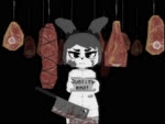 4_fingers advertisement animal_butchery_diagram anthro bandage barely_visible_vulva blood blood_stain bodily_fluids butcher chopping_block cleaver_(knife) convenient_censorship cooking_with_furs crying cutlery dark degradation female fingers food freckles frown hanging_from_ceiling helpless imminent_death imminent_vore kitchen_knife kitchen_utensils knife low_poly meat morbid navel nude pussy_peek raw_meat ryona scared sign solo tears text tools e254e lagomorph leporid mammal rabbit 3d_(artwork) 3d_animation 4:3 animated digital_media_(artwork) english_text hi_res no_sound short_playtime webm
