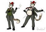 anthro before_and_after belly big_belly black_bra black_clothing black_underwear bloated bra cigarette_holder clothing corset dipstick_ears dipstick_tail ear_markings eyewear female glasses gloves green_clothing green_eyes hair hair_bun handwear lingerie markings multicolored_ears navel necktie red_clothing relieved smoking solo suit tail tail_markings three_piece_suit topwear underwear vest wardrobe_malfunction professordoctorc bridgette_o'shane canid canine canis domestic_dog felid feline hunting_dog lynx lynxuki mammal saluki sighthound 2021 absurd_res hi_res