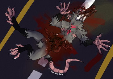 anthro biped blood bodily_fluids corpse death exaggerated_mastectomy_scar gore guts male mastectomy_scar organs road roadkill scar solo street that1opossum american_opossum mammal marsupial virginia_opossum hi_res