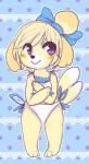 anthro bikini bikini_bralette clothed clothing female fur midriff ribbons ruffled_bikini shoulder-tie_bikini shoulder-tie_clothing shoulder-tie_swimwear side-tie_bikini side-tie_clothing side-tie_swimwear solo string_bikini swimwear tail two-piece_swimsuit zabanya animal_crossing nintendo isabelle_(animal_crossing) canid canine canis domestic_dog mammal shih_tzu toy_dog