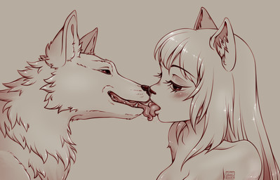 anthro bestiality bestiality_kiss blush bodily_fluids breasts dripping duo female female_on_feral feral fur hair kissing licking licking_tongue long_hair looking_at_another male male/female nude open_mouth realistic_anatomy saliva saliva_drip saliva_on_tongue simple_background tongue tongue_out pingpuxy canid canine canis domestic_cat domestic_dog felid feline felis mammal digital_drawing_(artwork) digital_media_(artwork) hi_res monochrome