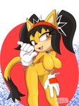 anthro areola bent_over big_breasts black_hair blush breasts fangs female fur genitals hair hanging_breasts looking_at_viewer nipples nude open_mouth pussy simple_background smile solo standing tail teeth yellow_body yellow_fur neo_x6 sega sonic_the_fighters sonic_the_hedgehog_(series) honey_the_cat domestic_cat felid feline felis mammal 3:4 digital_media_(artwork) hi_res