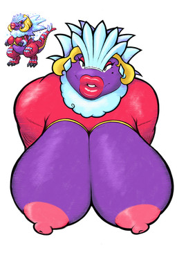 anthro bedroom_eyes big_breasts blonde_hair breasts cleavage clothed clothing ear_piercing ear_ring female fusion hair lip_gloss lips looking_at_viewer markings mature_female mole_(marking) narrowed_eyes nipples non-mammal_nipples overweight piercing pokemon_fusion ring_piercing seductive simple_background solo thick_lips slimey_art nintendo pokemon pokemon_infinite_fusion fossil_pokemon generation_1_pokemon generation_6_pokemon jynx pokemon_(species) tyrantrum bust_portrait colored_sketch digital_media_(artwork) hi_res portrait sketch
