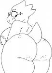 anthro areola big_breasts big_butt breasts butt butt_focus cellulite eyewear female freckles glasses looking_at_self looking_back looking_down nipples non-mammal_breasts nude rear_view short_stack smile solo tail tape taped_on_glasses thick_tail thick_thighs wide_hips cl0wn_meat undertale undertale_(series) alphys reptile scalie monochrome