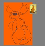 anthro antlers big_breasts big_butt black_eyes breasts butt eyelashes female genitals grey_background horn nude open_mouth orange_background plump_labia pussy rear_view simple_background solo thick_thighs wide_hips fur_ghost johnny_bravo_(series) becky_(johnny_bravo) deer mammal moose new_world_deer hi_res