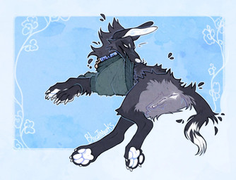 ambiguous_gender clothed clothing collar feral herm intersex partially_clothed paws presenting solo sweater topwear blightmarks canid canine canis coyote mammal