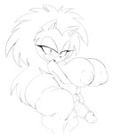 anthro balls big_balls big_breasts big_penis breasts clothing genitals gynomorph hair huge_breasts intersex legwear long_hair penis slightly_chubby slightly_chubby_gynomorph slightly_chubby_intersex solo thick_thighs thigh_highs wide_hips raccoonshinobi sega sonic_the_hedgehog_(series) sonic_underground queen_aleena_hedgehog eulipotyphlan hedgehog mammal hi_res monochrome