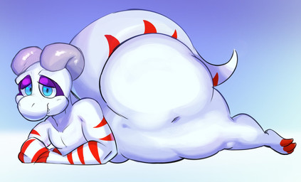 anthro big_butt butt horn huge_butt hyper hyper_butt lying male nude on_front shortstack saltyseaskunk ari_(callipygo) hi_res